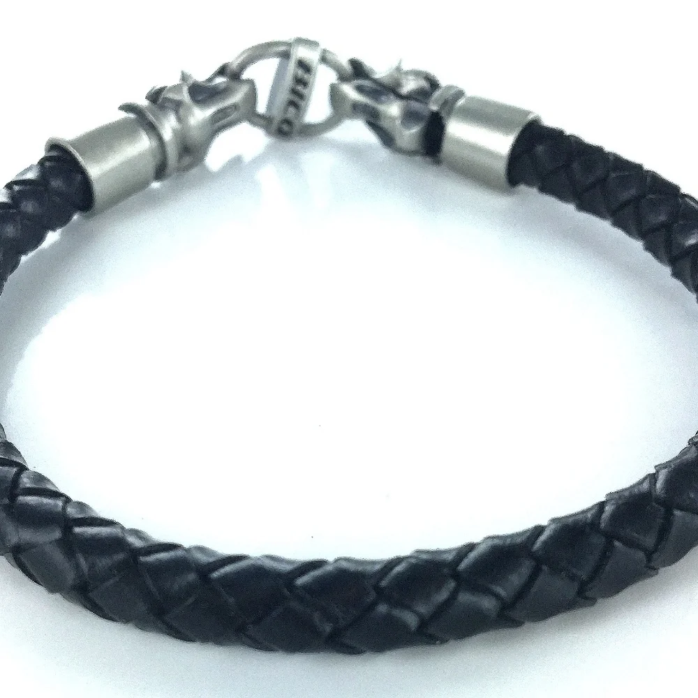Black or Brown Braided Leather Bracelet for Men